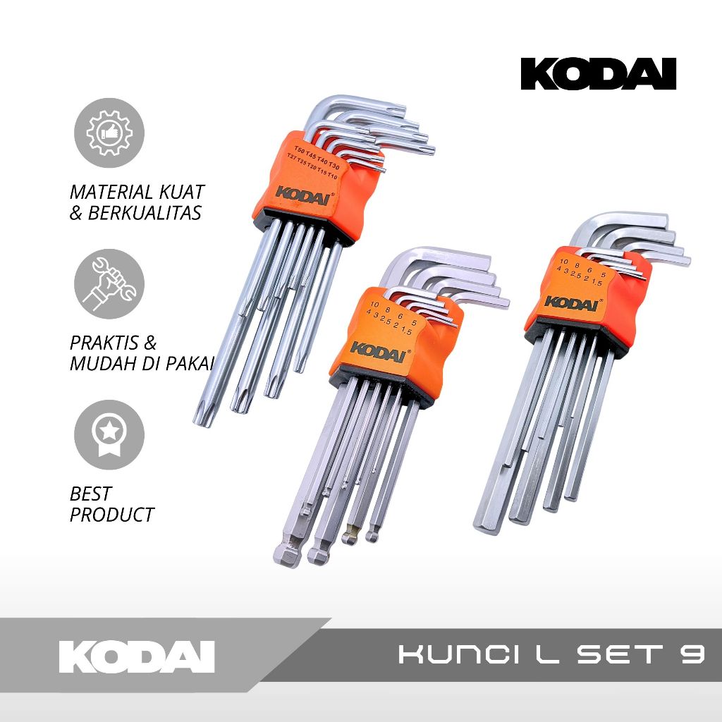 ชุดกุญแจ TBL L ประแจหกเหลี่ยมคอยาว 9 ชิ้น 9 ชิ้น - KODAI