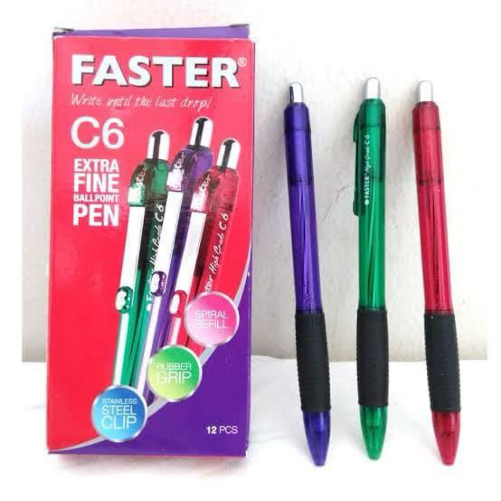 PERPACK ปากกาลูกลื่น Faster C6 ปากกาลูกลื่น 12 ชิ้น/ปากกา Faster C6 Tiktok PACK
