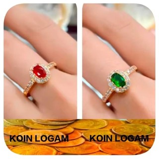 Cincin Wanita Permata Oval Anti Karat Koin Logam 91 Ori Tidak Luntur Lapis Emas Elegan Mewah