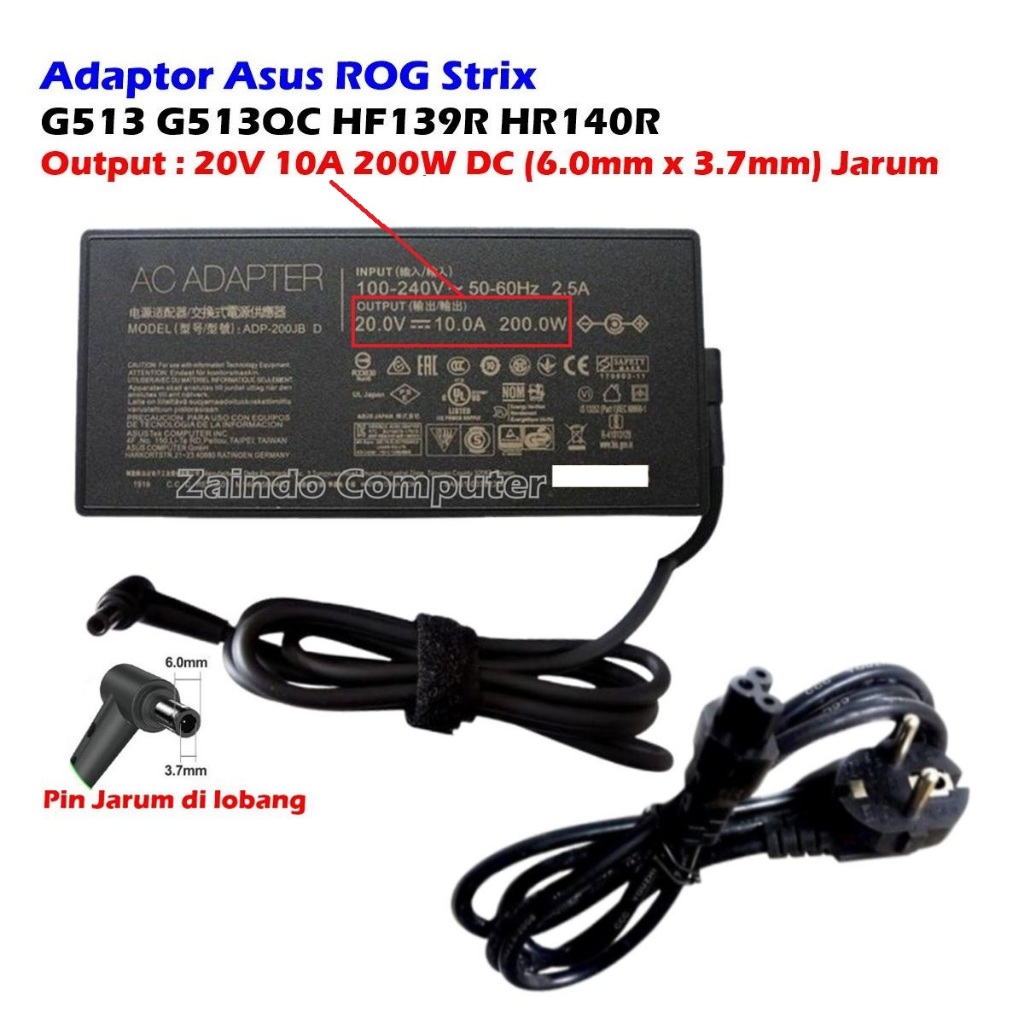 ASUS ROG ADAPTER ‎STRIX 20V 10A 200W (6.0MM X 3.7MM) G15 G513IE-HN046T G513IE-HN089W G513QC-HN120T G