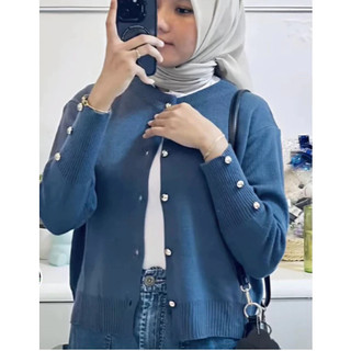 Inara cardigan basic kancing gold tebal premium cardigan rajut kancing tangan // atasan wanita