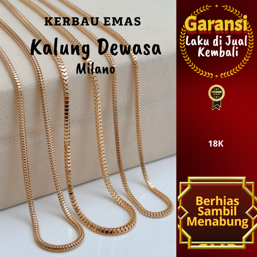 KPD 1004 Gold Buffalo สร้อยคอผู้ใหญ่ธรรมดา Milano Chain 18K สี Ready ขนาด 43.5cm, 44cm