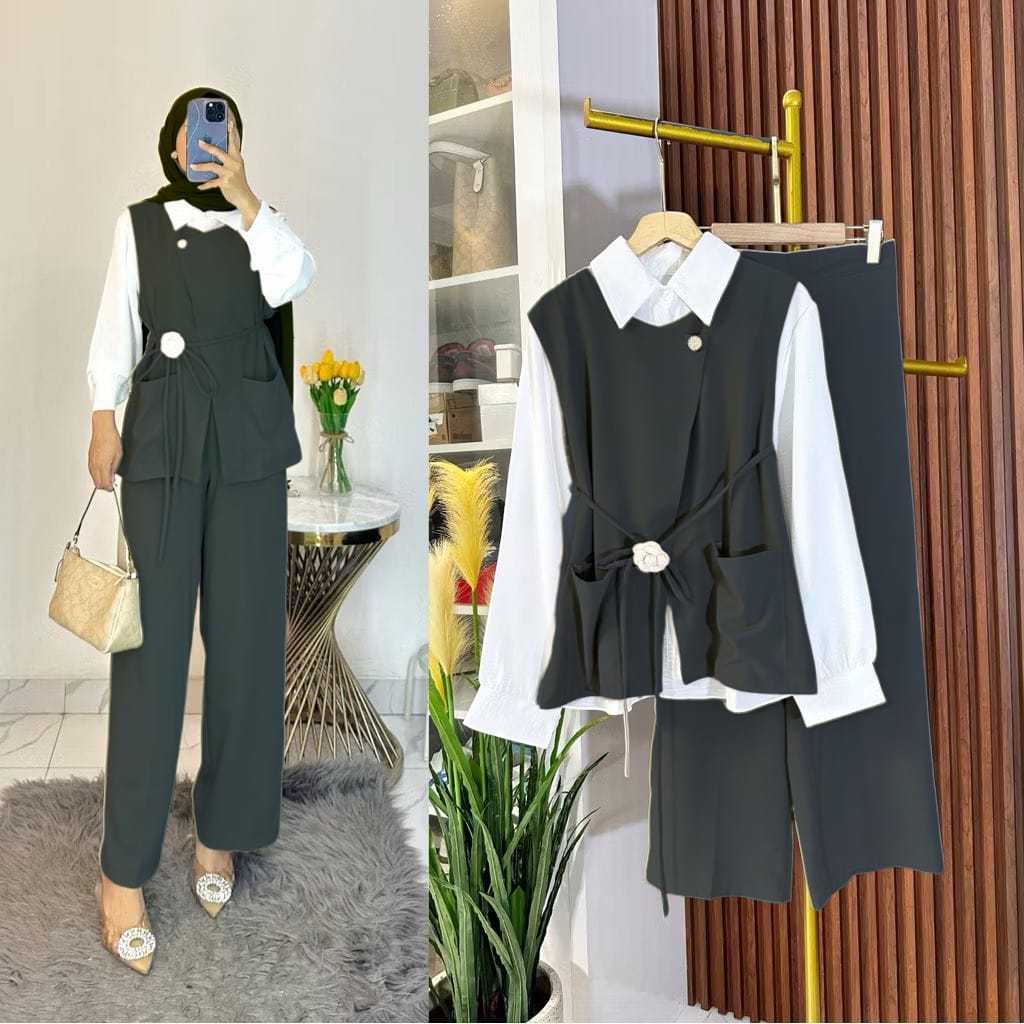 ใหม่ GLAM CRINKLE AIRFLOW VEST SET LD 110 // ONE SET PLAIN VEST // PLAIN SUIT // WORK SUIT // ONE SE