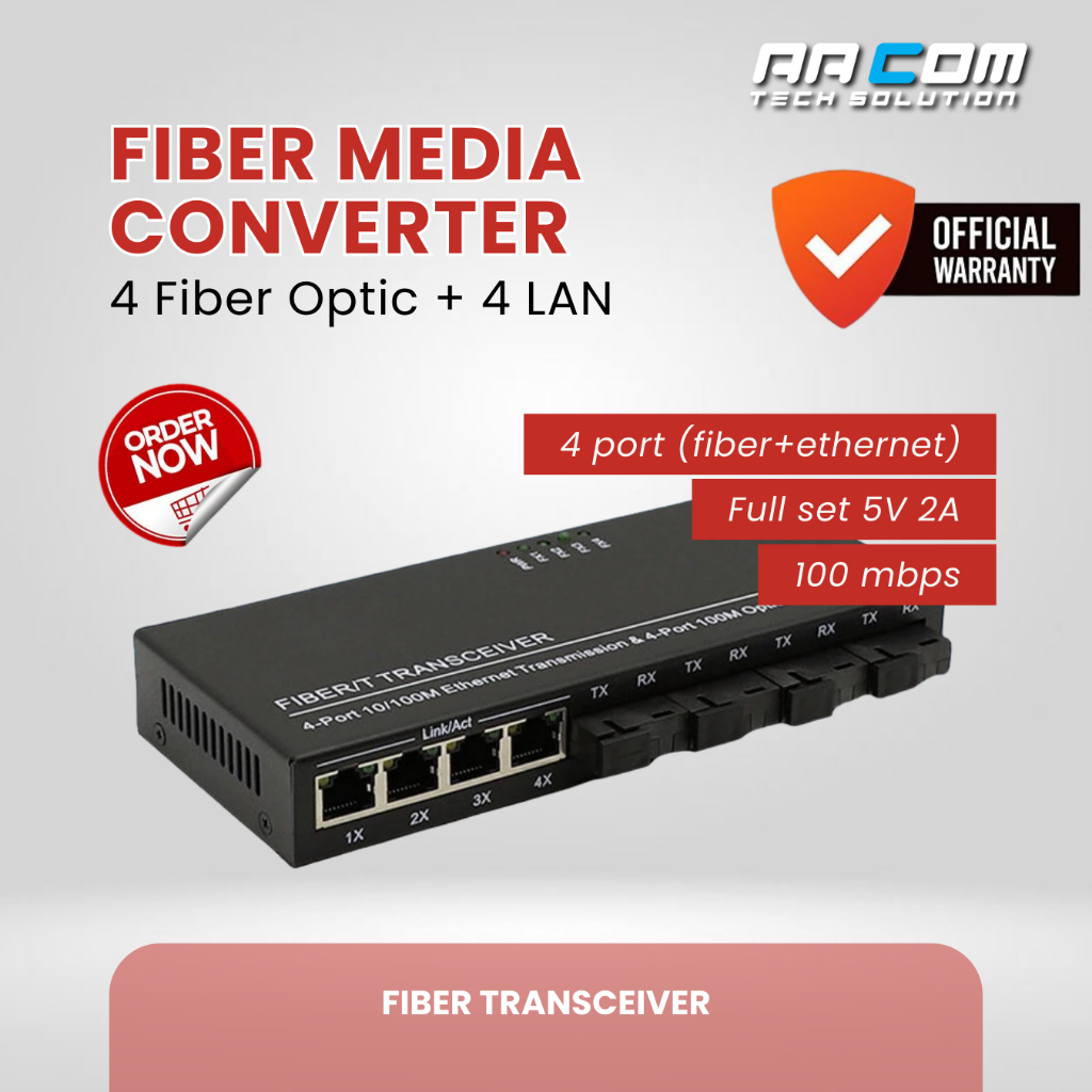MEDIA CONVERTER 4 PORT FO 4 PORT LAN SWITCH FIBER OPTIC CONVERTER FIBER OPTIC