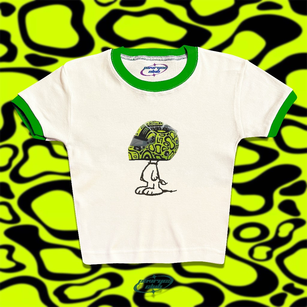 Baby tee ringer tee snoopy lando norris หมวกกันน็อค f1 racing y2k style crop tee