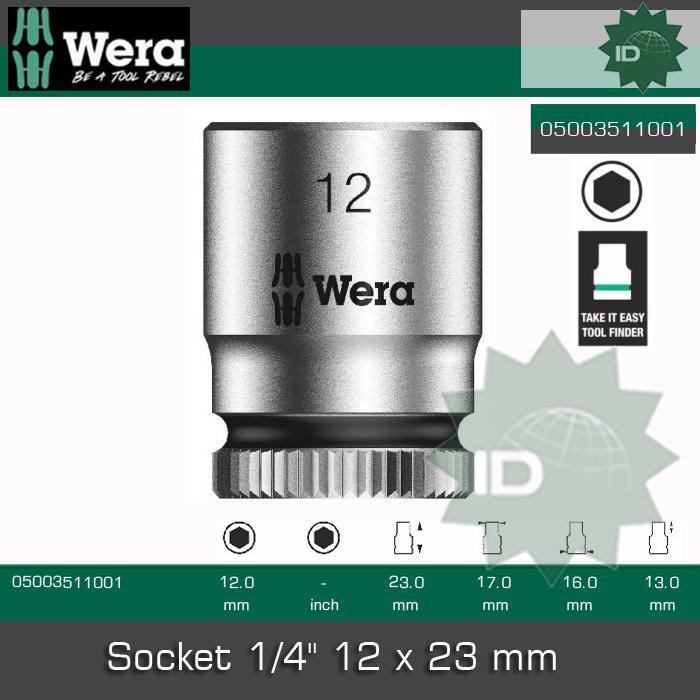 Wera ประแจกระบอก 1/4" 12 x 23 มม. Wera 05003511001 อุปกรณ์เสริม Zyklop