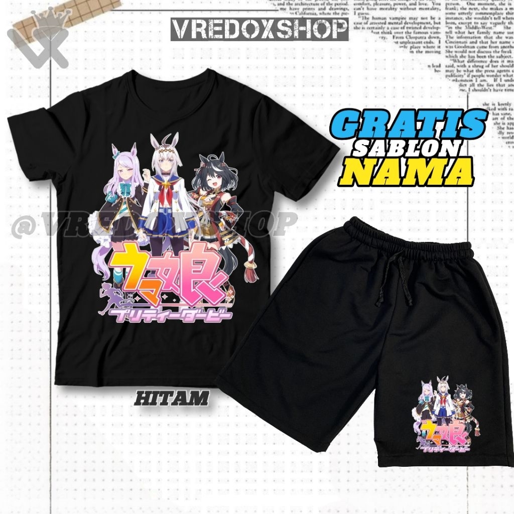 (ชื่อฟรี) เสื้อยืดเด็กและกางเกงขาสั้นชุดภาพ Umamusume: Pretty Derby / Uma Musume Kitsan Black Oguri 