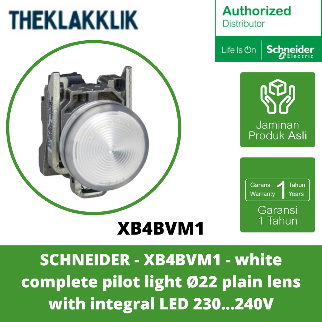 SCHNEIDER - XB4BVM1 - ไฟนักบินครบชุดสีขาว เลนส์ธรรมดา Ø22 พร้อม integral LED 230...240V