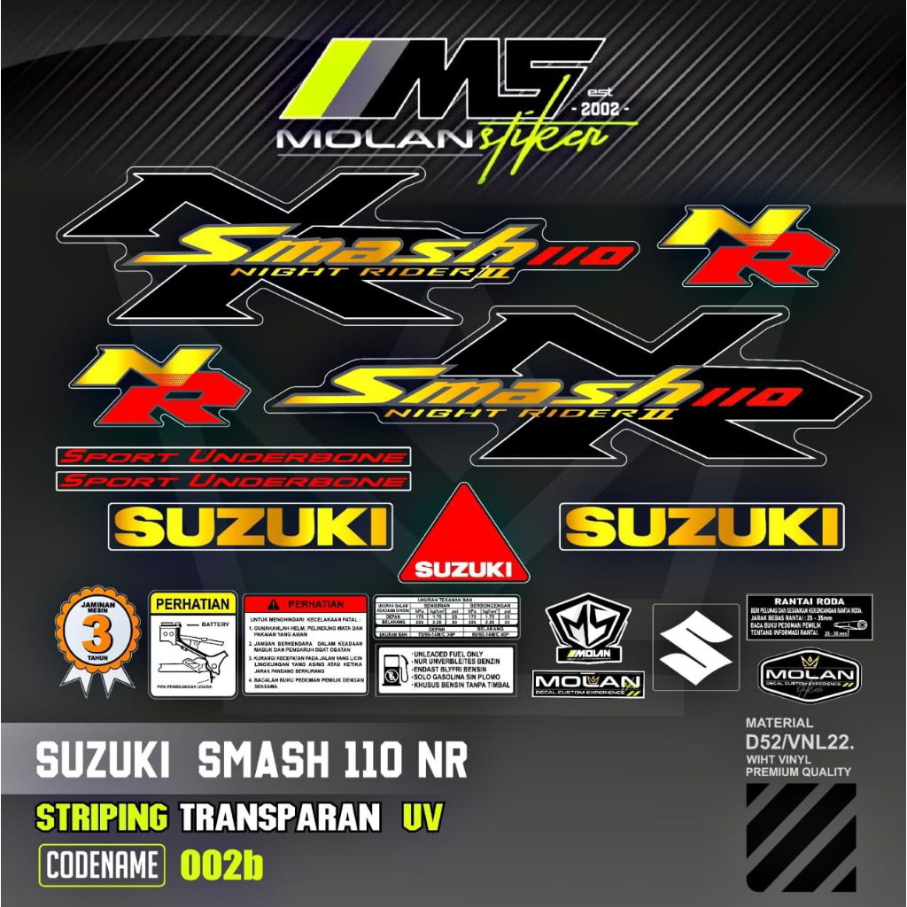Decal สติกเกอร์ Striping Variation โปร่งใส Uv Smash NR 2 Suzuki Smash 110 NR 2009 & Smash NR 1 Suzuk