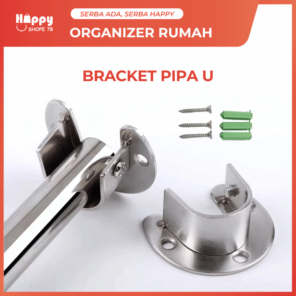 GANTUNGAN ขายึดไม้แขวนเสื้อสแตนเลส U-Pipe สําหรับตู้และราวม่าน