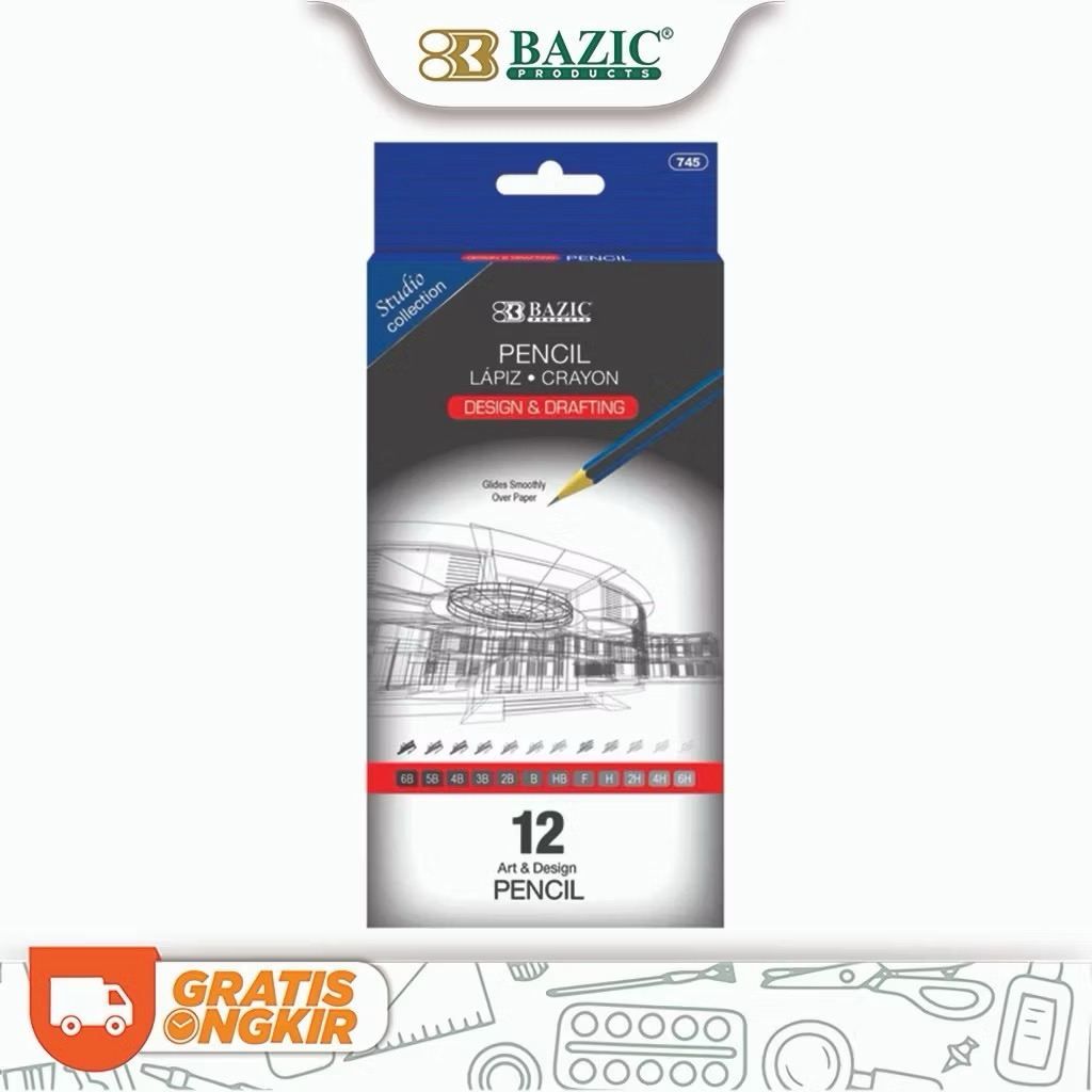 ดินสอเขียน / การออกแบบ / ร่าง / ดินสอร่าง Bazic 6H 4H 2H HF HB B 2B 3B 4B 5B 6B Complete