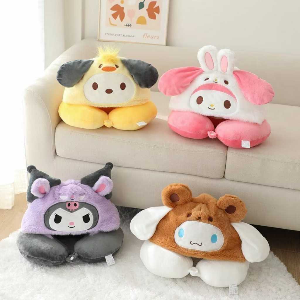 Sanrio Kuromi Pochacco Cinnamoroll My Melody Plush Hoodie Kawaii หมอนรองคอนุ่ม