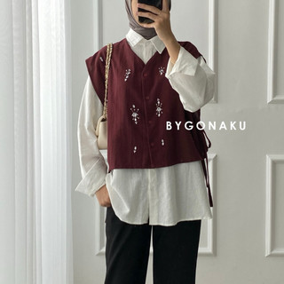 [GONAKU] Joyce Top Vest Beads Linen | Atasan Kemeja Kerja Blouse Wanita Korean Style | Busui Friendly