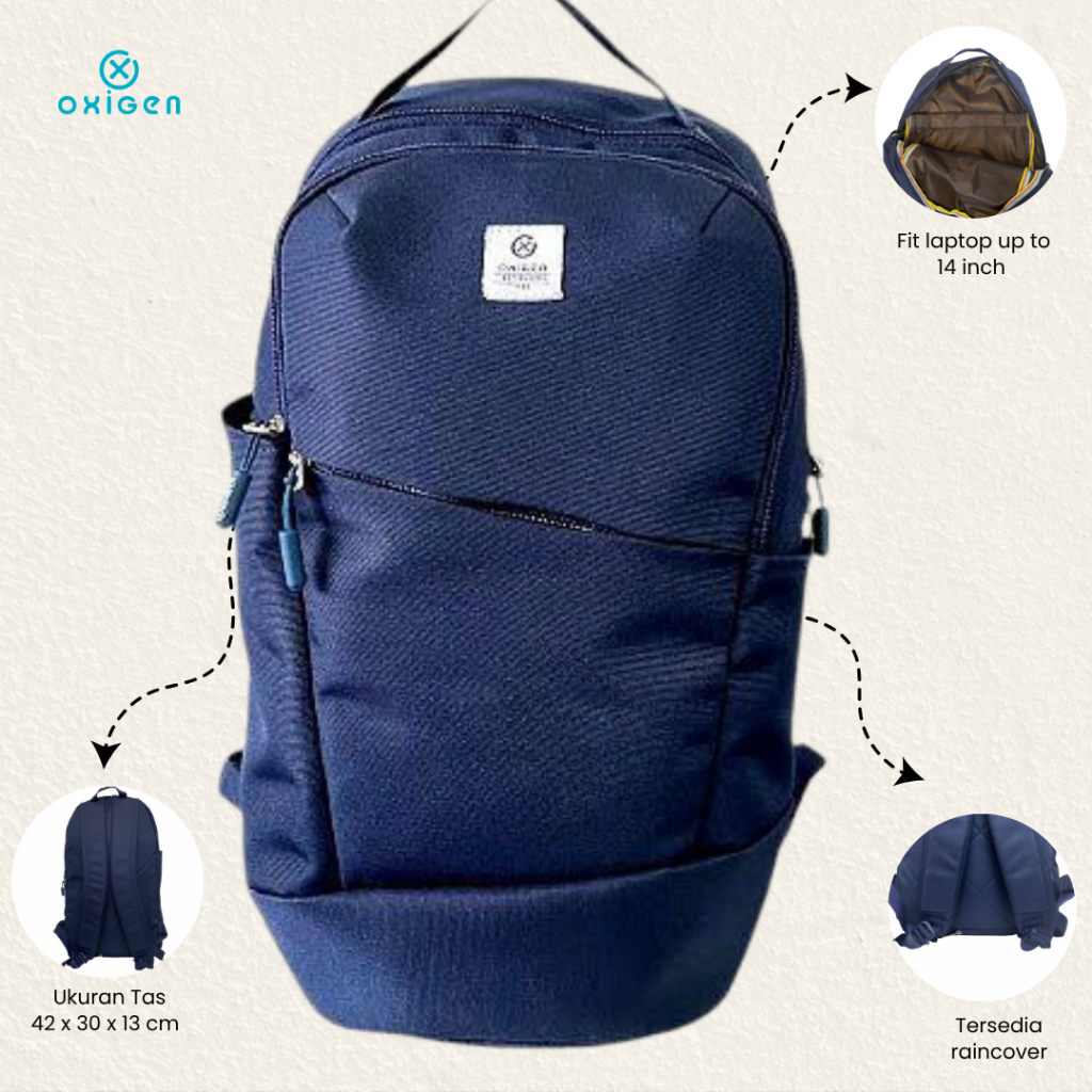Oxigen Velca Womens Laptop Backpack กระเป๋าเป้สะพายหลังโพลีเอสเตอร์ แถมฟรี Raincover