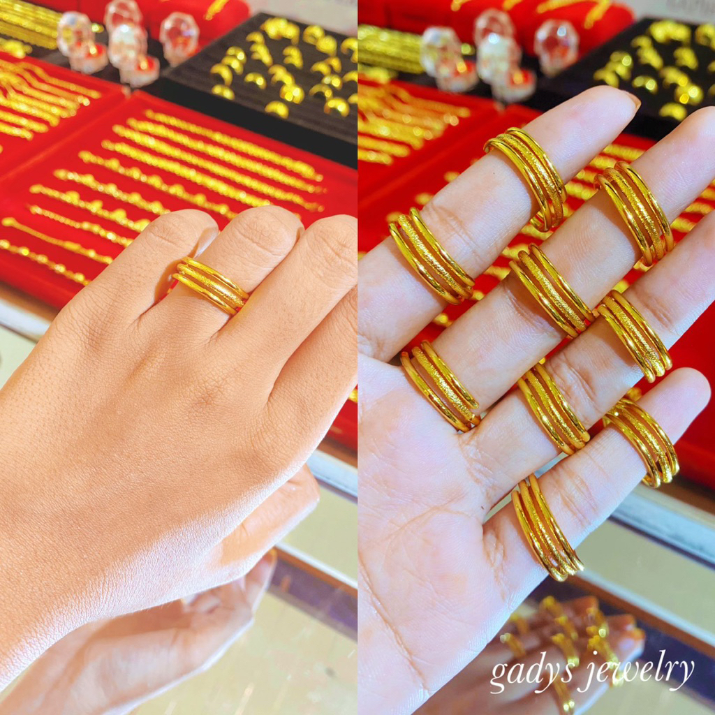 REPLIKA แหวน 3 เส้นล่าสุด 24krt Gold Plated Crum Young Gold 8 กรัม แหวนผู้หญิง Replica Gold Premium
