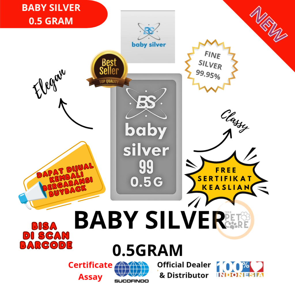 Baby Silver Fine Silver Bar แท่งเงินแท้ดั้งเดิม 0.5 กรัม