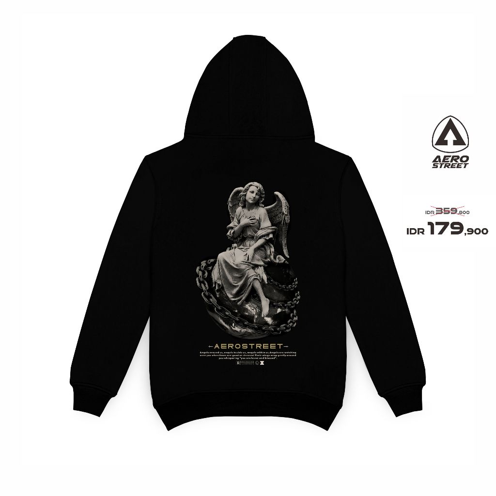 Aerostreet Hoodie Earth Angel เสื้อกันหนาวสีดําจัมเปอร์ CADAA