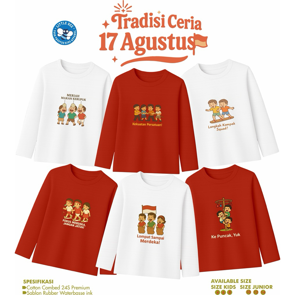 เสื้อยืดเด็กแขนยาว August 17th Edition - Cotton Combed Premium Tradition Motif (ขนาด 4–14 ปี)