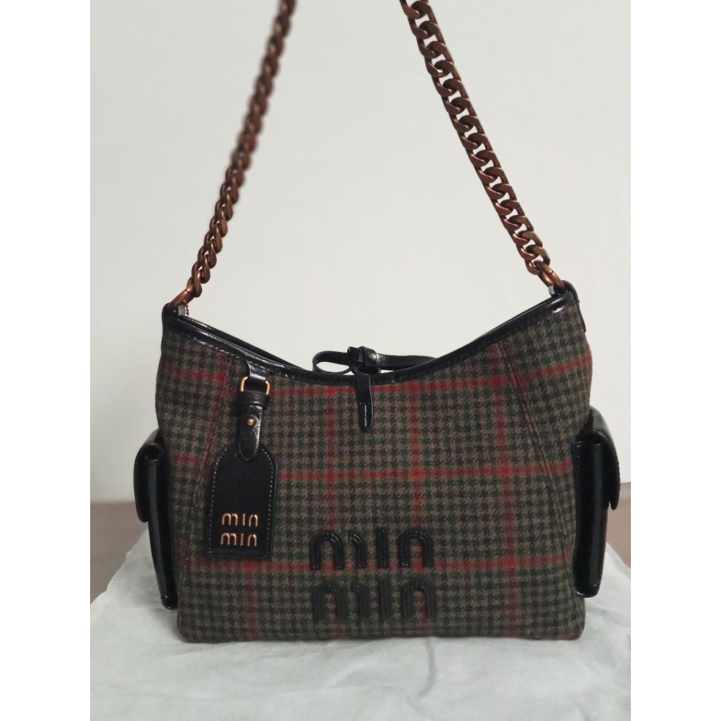 FO Bags MinMin Tweed Pocket Bag Checkered Motif คุณภาพดี Premium Imported Womens Bag kd 246
