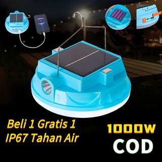 Beli 1 Gratis 1 1000W lampu emergency tahan 24 jam  Tenaga surya lampu emergency IP67 Tahan Air lampu tenaga surya outdoor Portabel  lampu tenda camping lampu usb Lampu senter darurat