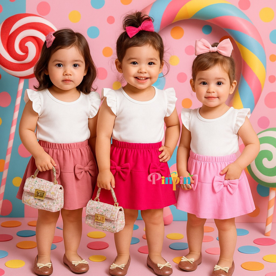 Pinpin Kids - ชุดเสื้อและกระโปรงเด็กผู้หญิง Shiayla / เสื้อและกระโปรงริบบิ้นสไตล์ผู้หญิง