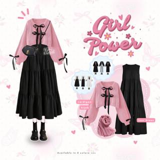 Kuki Outfit - One Set Korean Style (Cardigan Ribbon Pita, Rok, Celana) Remaja Wanita Kekinian - KA35