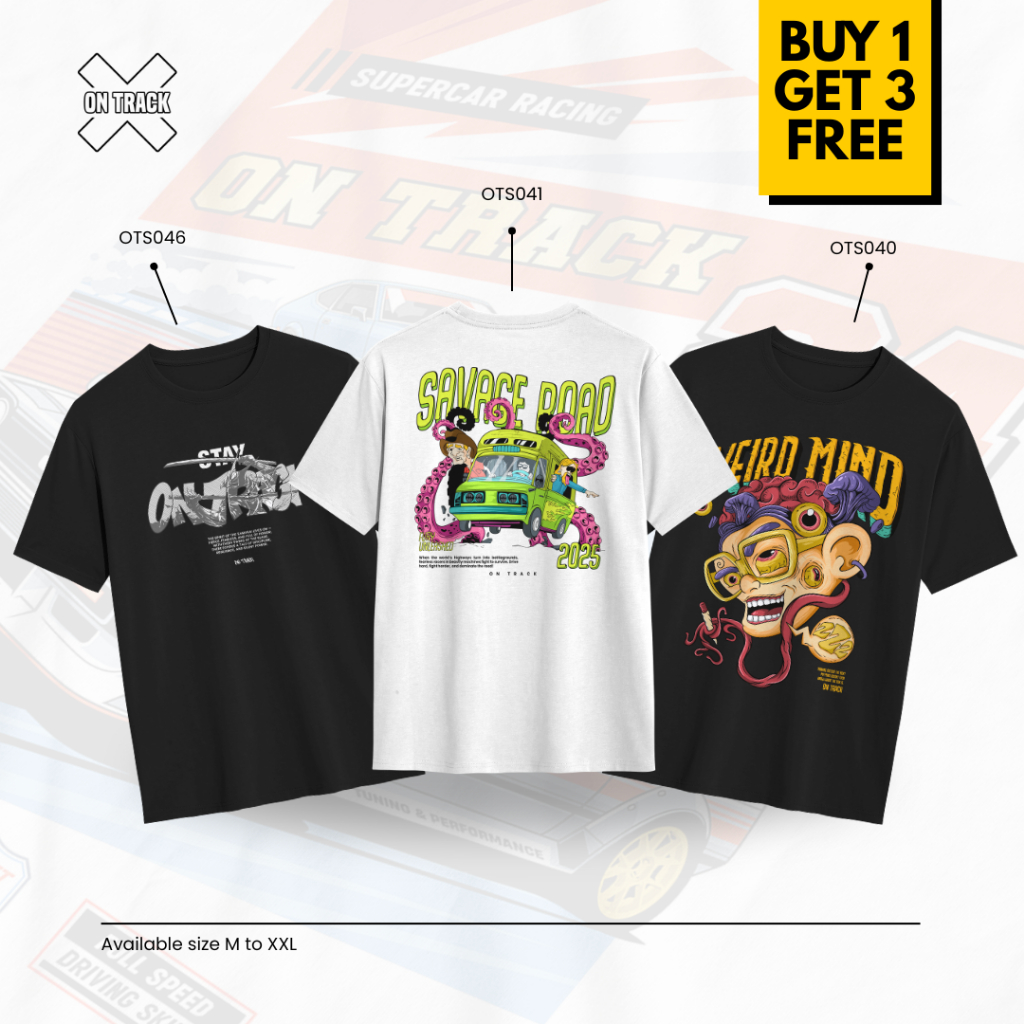 On Track - (ซื้อ 1 แถม 3) ผู้ใหญ่ Distro เสื้อยืดแขนสั้นผู้ชายผู้หญิงสีดําและสีขาว DTF หน้าจอพิมพ์ผ้