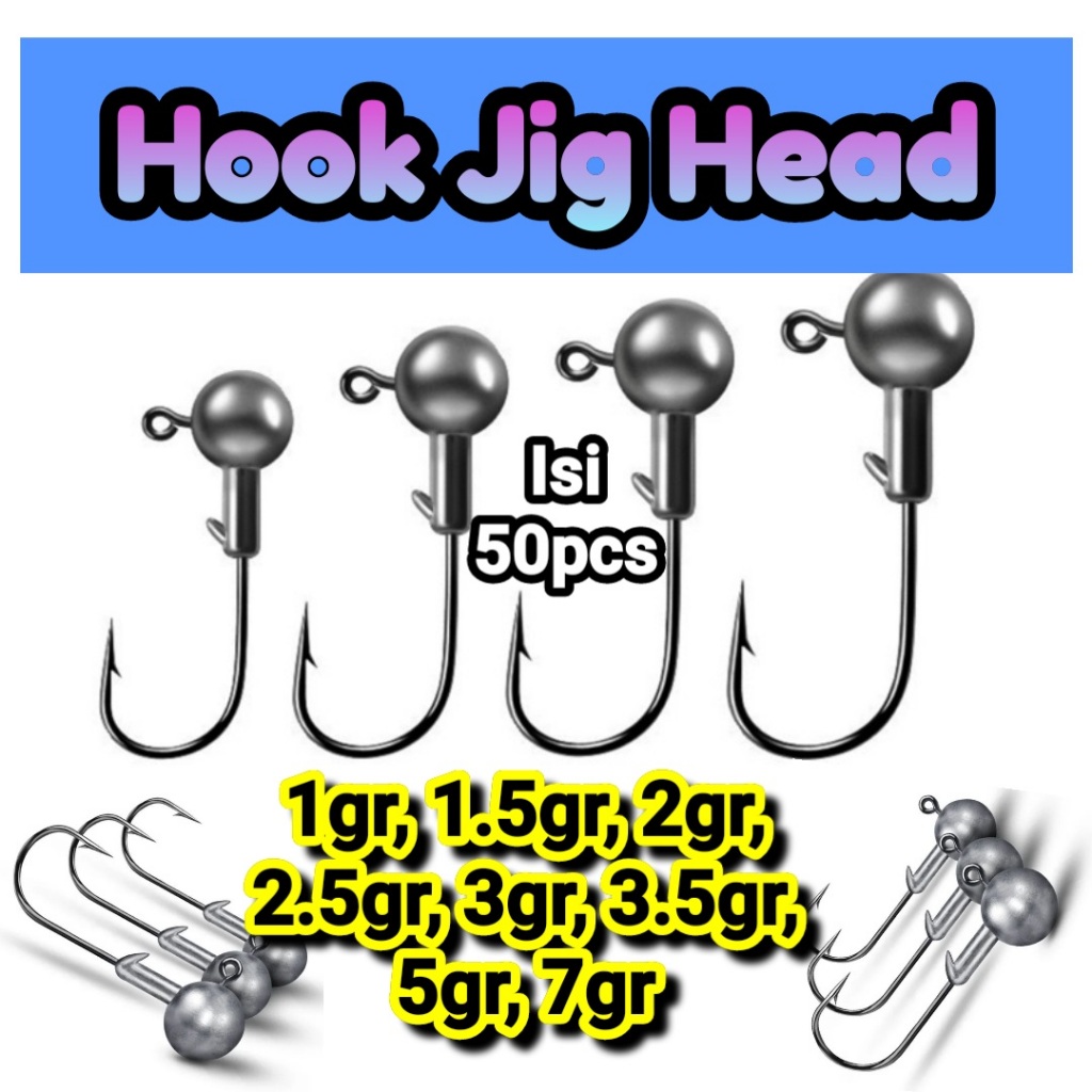 MATA JIg Head Fishing Hooks 50pcs softlure Fishing Hooks 1gr.1.5gr.2gr.2.5gr.3gr.3.5gr.5gr.7gr