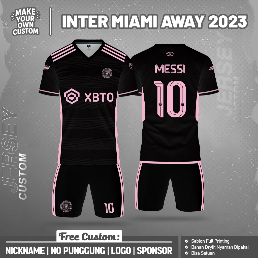 INTER MIAMI AWAY 2023 SHORT FOOTBALL JERSEY ฟรีที่กําหนดเองชื่อและด้านหลังหมายเลขการพิมพ์เต็มรูปแบบ