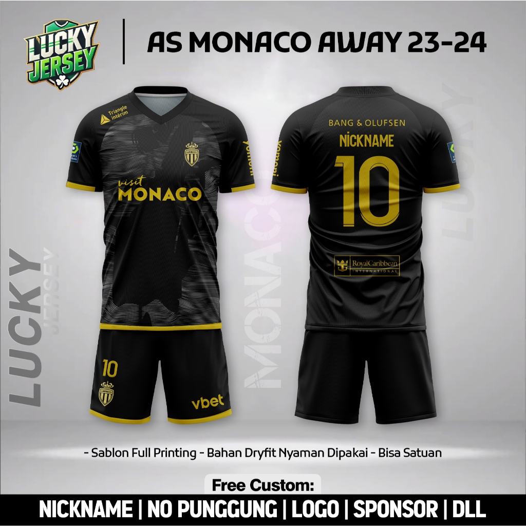 เสื้อฟุตบอล AS Monaco Away 23 - 24 Lucky Jersey ฟรีหมายเลขชื่อและหลังแบบกําหนดเอง