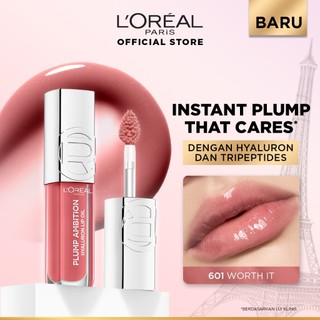 L'Oreal Paris Plump Ambition Lip Oil - Instant Plump Hyaluronic Acid & Tripeptide Tahan Hingga 24 Jam, Bibir Plumpy & Lembab, Tidak Lengket | Lip Gloss Lip Plump
