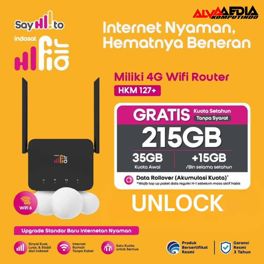 Indosat HiFi Air HKM0127 UNLOCK Modem + โมเด็ม Wifi 215gb 4G HOME MODEM WIFI ROUTER