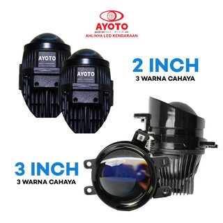 SEPASANG (2PCS) LED FOGLAMP AYOTO 2INCHI & 3INCHI LAMPU KABUT HI LOW BEAM 1 WARNA & 3 WARNA PREMIUM