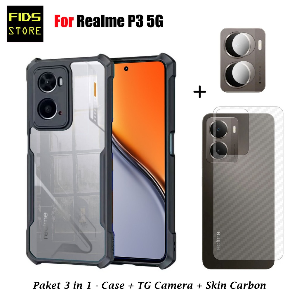 Fusion 3IN1 กรณีแพคเกจสําหรับ Realme P3 5G กรณี Fusion Shockpoof ฟรีกระจกนิรภัยกล้อง & Garskin - FID