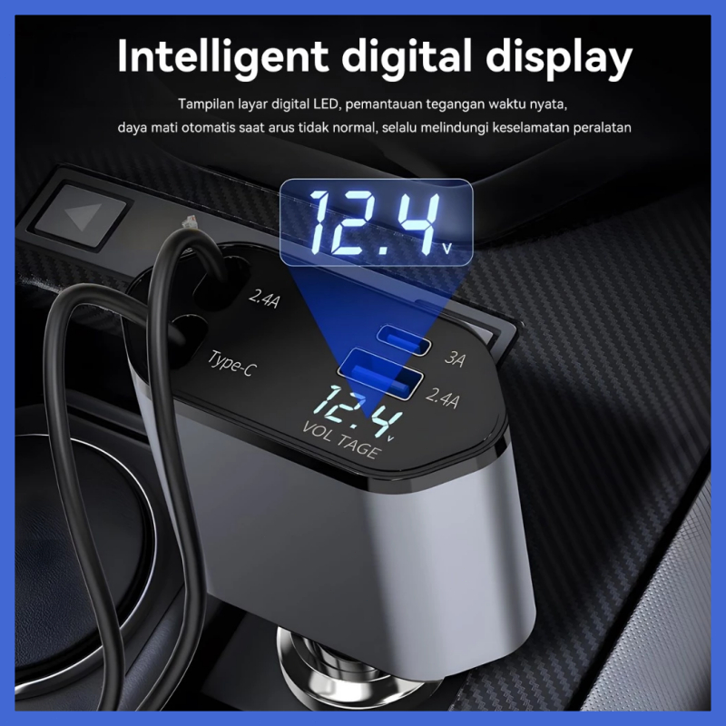 120W Fast Car Charger สายแบบพับเก็บได้ 4 In 1 Type-C & Lightning USB Car Charger ชาร์จเร็ว