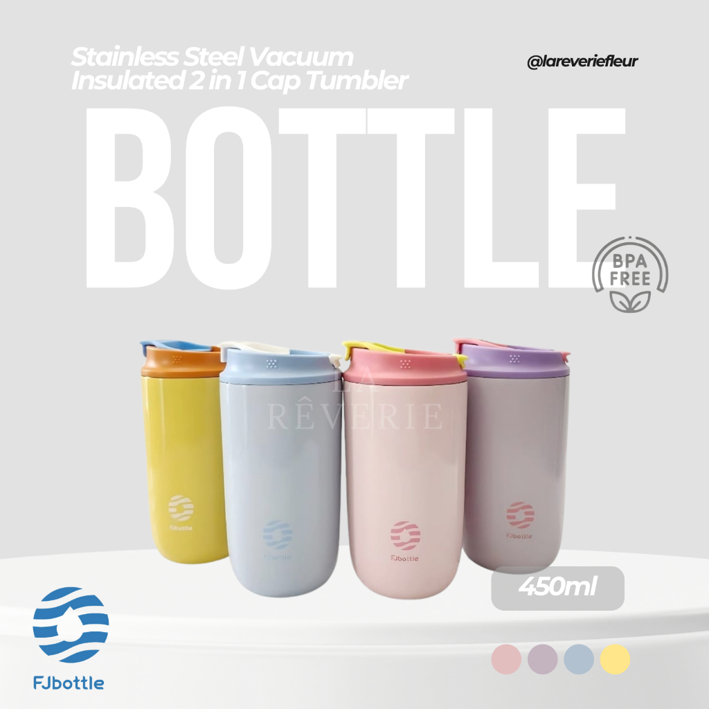 FJBOTTLE - 450ml เครื่องดูดฝุ่นสแตนเลส 2 in 1 Tumbler ฝาขวดดื่มกระติกน้ําร้อน SUS 304