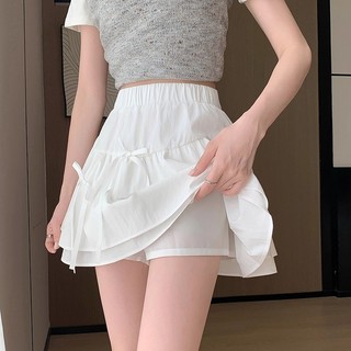 [ Keygirl ]Rok Pendek Manis Gaya Perancis Rok Mini Skirt Susun Pendek/A-line Lapisan rok span karet /Busur Musim Panas Rok korea