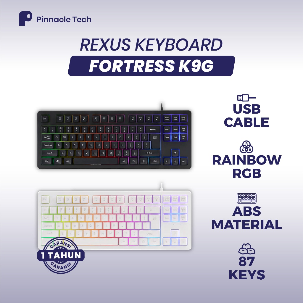 Rexus KY K9G TKL Fortress RGB LED Gaming Keyboard สีดําสีขาว | คีย์บอร์ด Tenkeyless พร้อม RGB LED
