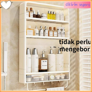 Lemari Kamar Mandi Aesthetic Kabinet Toilet Organizer Storage Rak Dinding Gantung Susun rak kamar mandi plastik kamar mandi Jangan Lubang