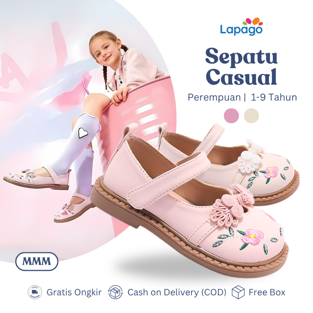 LAPAGO FREE BOX 21-34 Casual Ribbon Flats รองเท้าแฟชั่นสําหรับเด็กผู้หญิงอายุ 1-9 ปี MMM