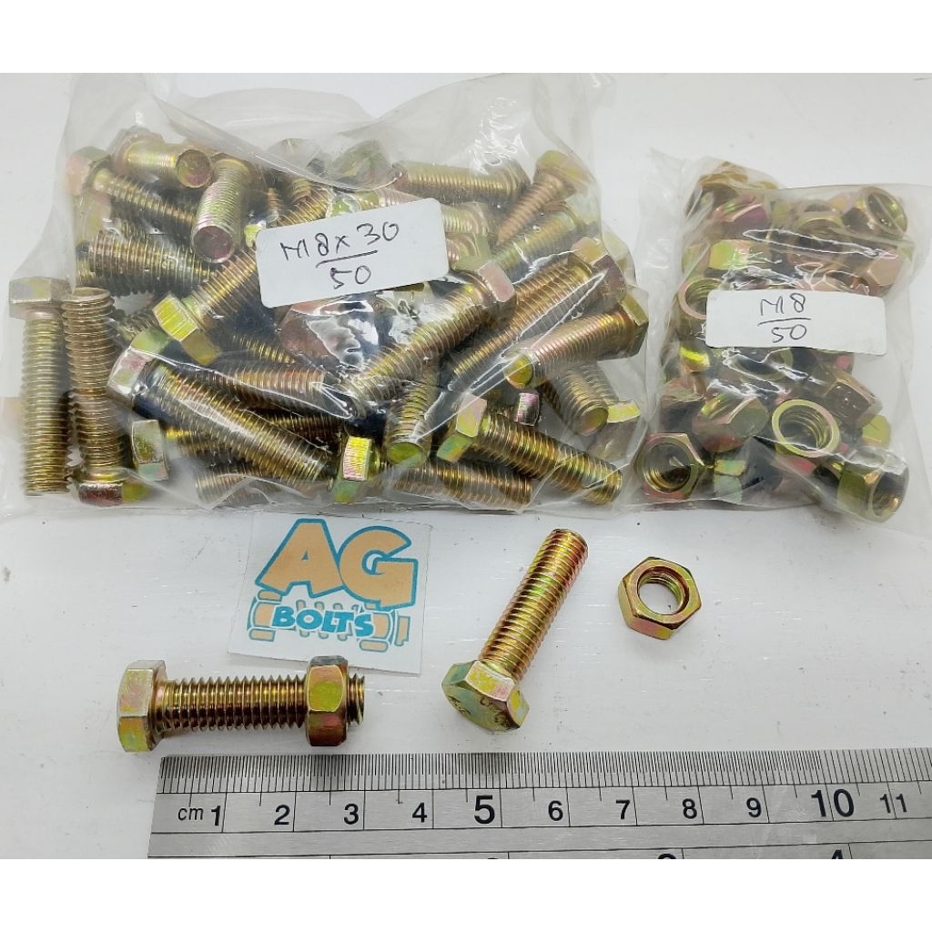 50 ชุด M8 x 30 น็อตสีเหลือง / ความยาว 12 ตัว 3 ซม. + น็อต / BMK M8x30