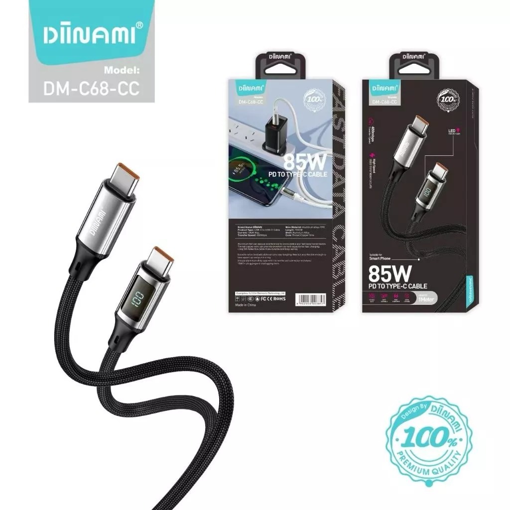 DINAMI C68 Digiline Data Cable Type C ถึง Type C PD SUPER Fast CHARGING 85W จอแสดงผล LED super Fast 