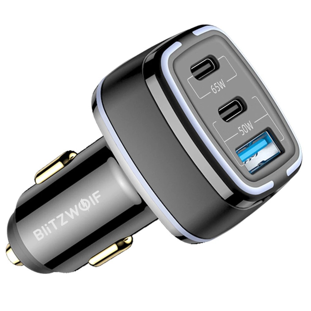 BlitzWolf® BW-BC4 - พลังงาน 115W, 3 พอร์ต 65W/20W/30W USB PD Car Fast Charger