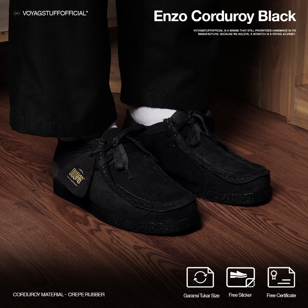 Voyagegstuffofficial - Enzo Corduroy Black - รองเท้าผู้ชาย Chunky Wallabee