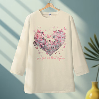 Louis STOR COLECTION Kaos Oversize Lengan 7/8 Gambar Love Butterfly Bahan Cotton