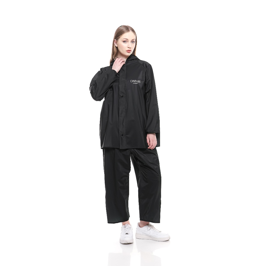 ONNIE เสื้อกันฝนสีดํา / ชุดเสื้อกันฝนสําหรับบุรุษและสตรี ORIGINAL Anti-Seepage