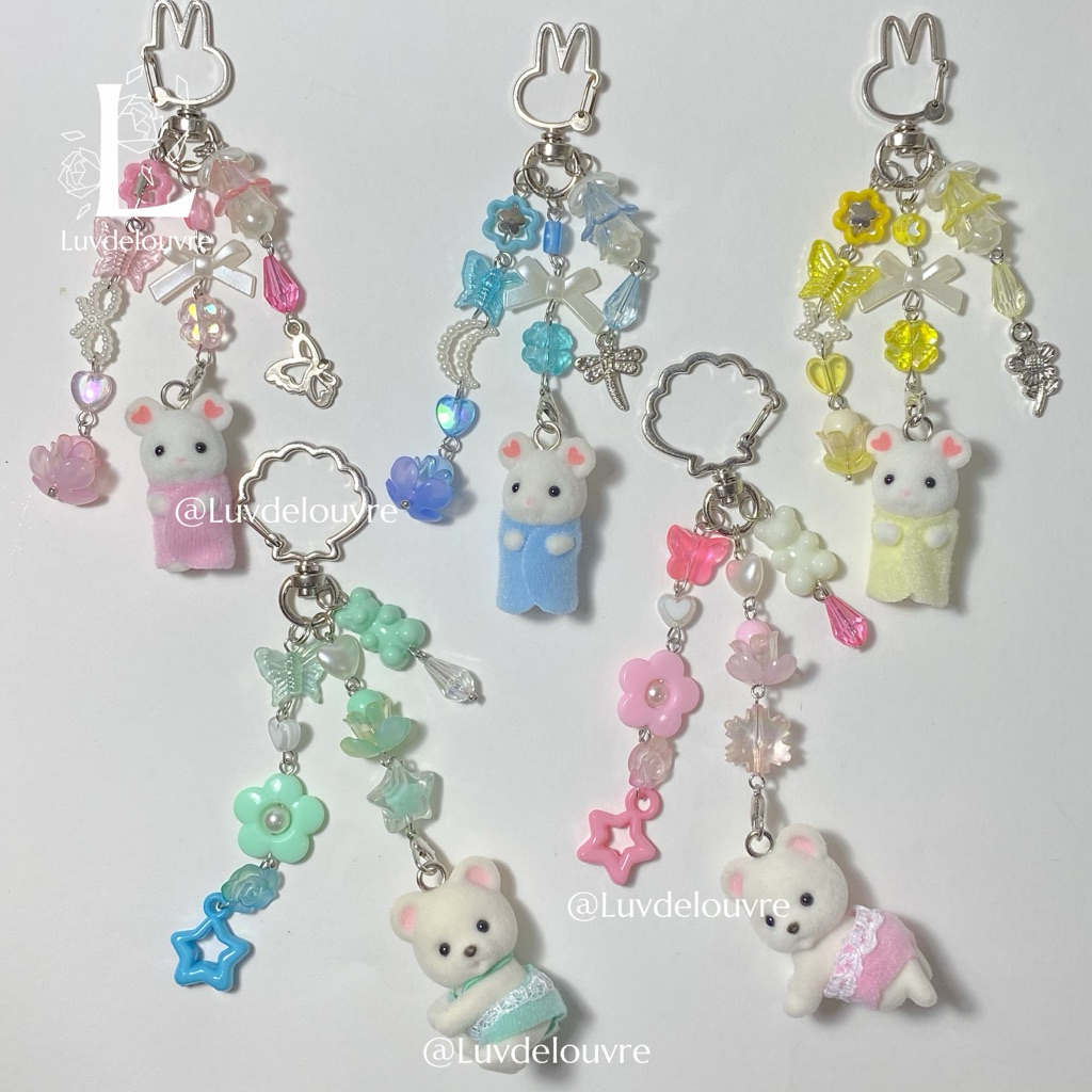 GANTUNGAN SYLVANIAN FAMILIES SYLVANIAN FAMILY KEYCHAIN TRINKET BEADS KEYCHAIN MARSHMALLOW TRIPLETS