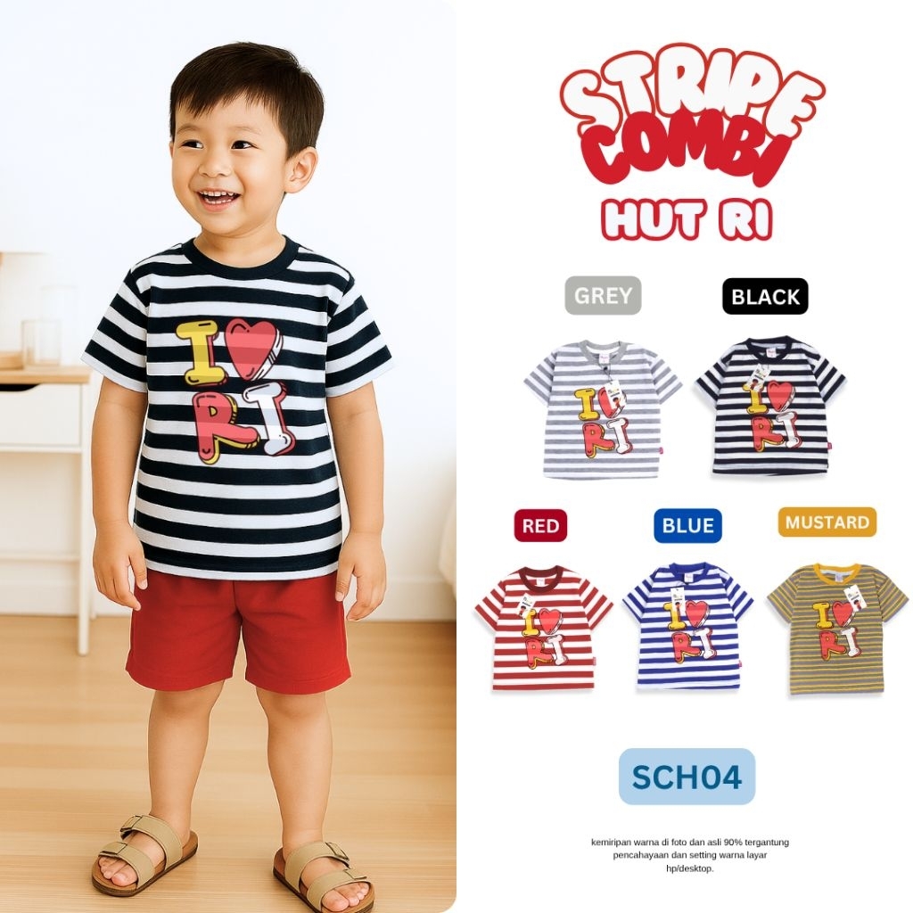 Forkidss SCH04- เสื้อยืดแขนสั้น Combi ลายทาง (HUT RI) สําหรับเด็กอายุ 1 - 12 ปี