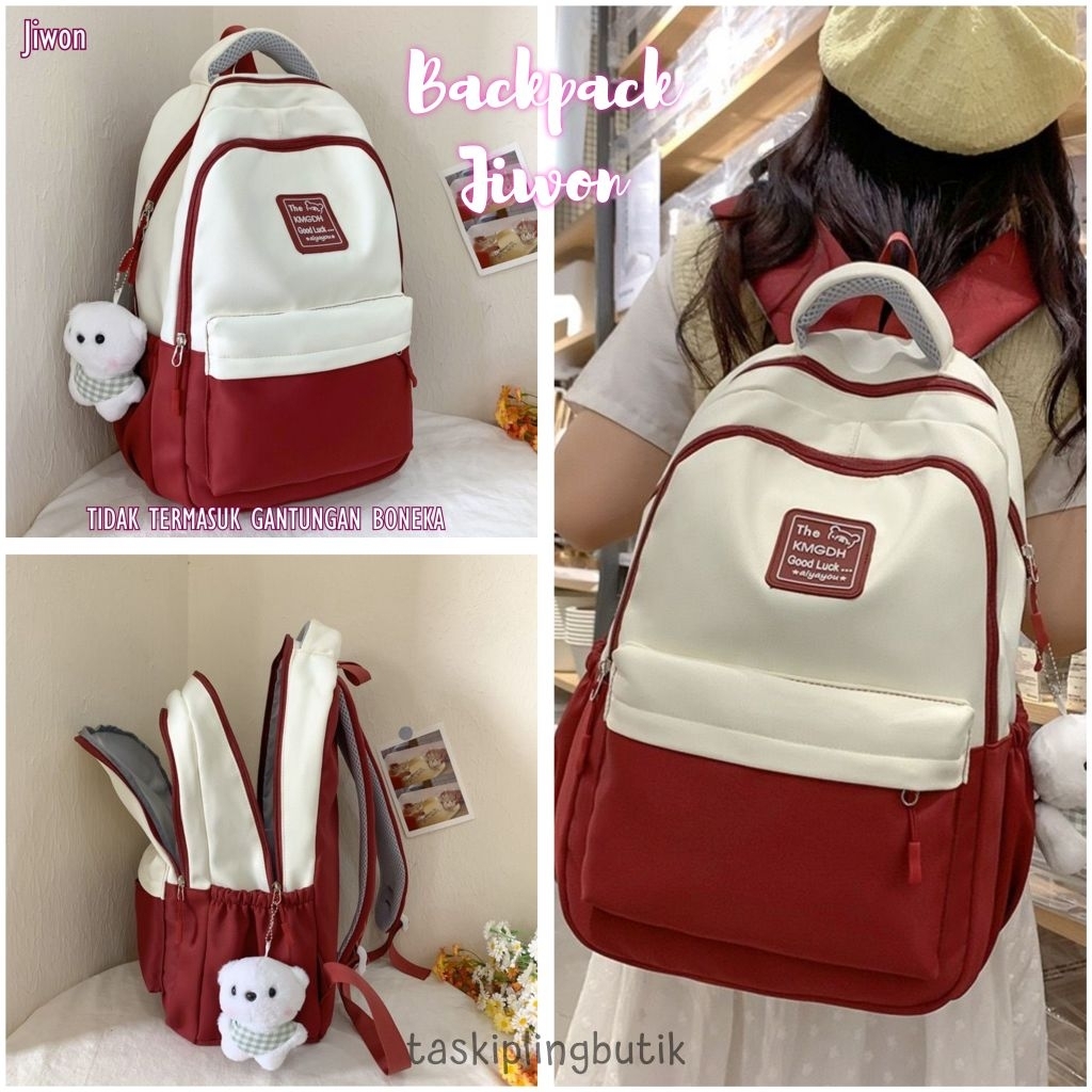 กระเป๋าเป้ผู้หญิงเกาหลี JIWON กระเป๋าเป้สะพายหลังขนาดใหญ่นําเข้ากันน้ํา