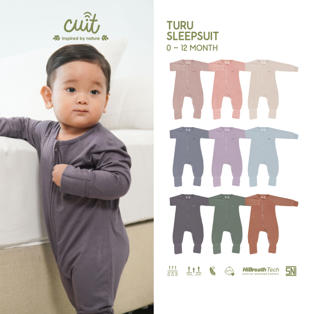 Cuit Turu Eco Double Zipper Sleepsuit Baby 0 - 12 เดือนสีธรรมดา